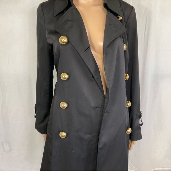 INC Double Breasted Belted Long Lightweight Trench Coat Black Gold Buttons S - Picture 7 of 15